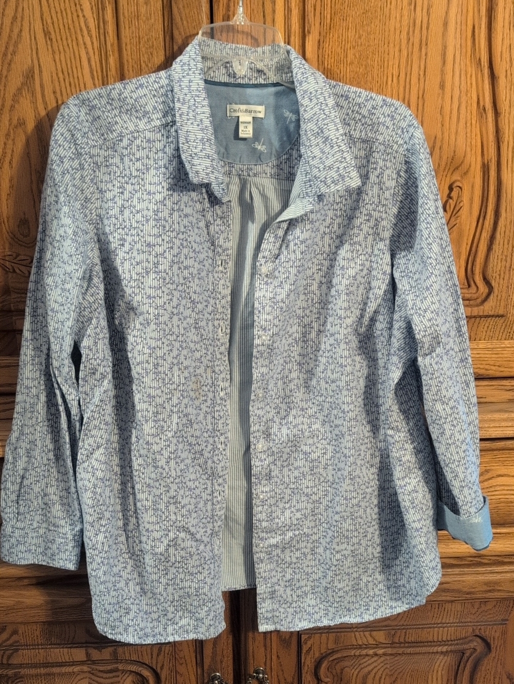 croft & barrow Light Blue Micro-Pattern Button Front Blouse